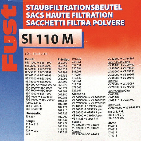 Fust SI 110M TYP D E F G - Sac à Poussière – Image 2