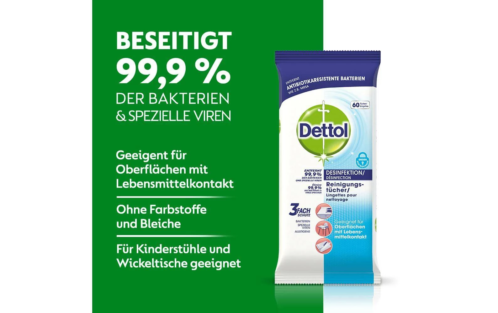 Dettol Chiffons De Nettoyage Polyvalents Désinfection 60 Pièces - Détergents Universels – Image 3