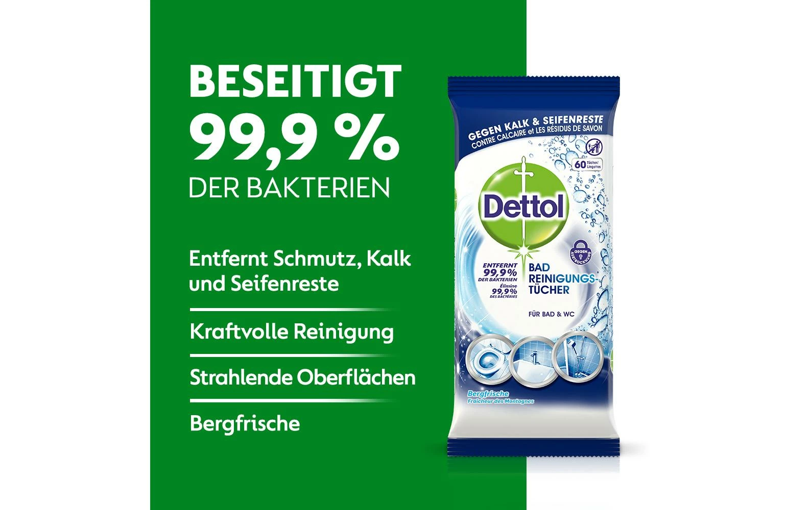 Dettol Nettoyant Pour Salle De Bains Frais 60 Pièces - Détergents Pour Salles De Bain – Image 3