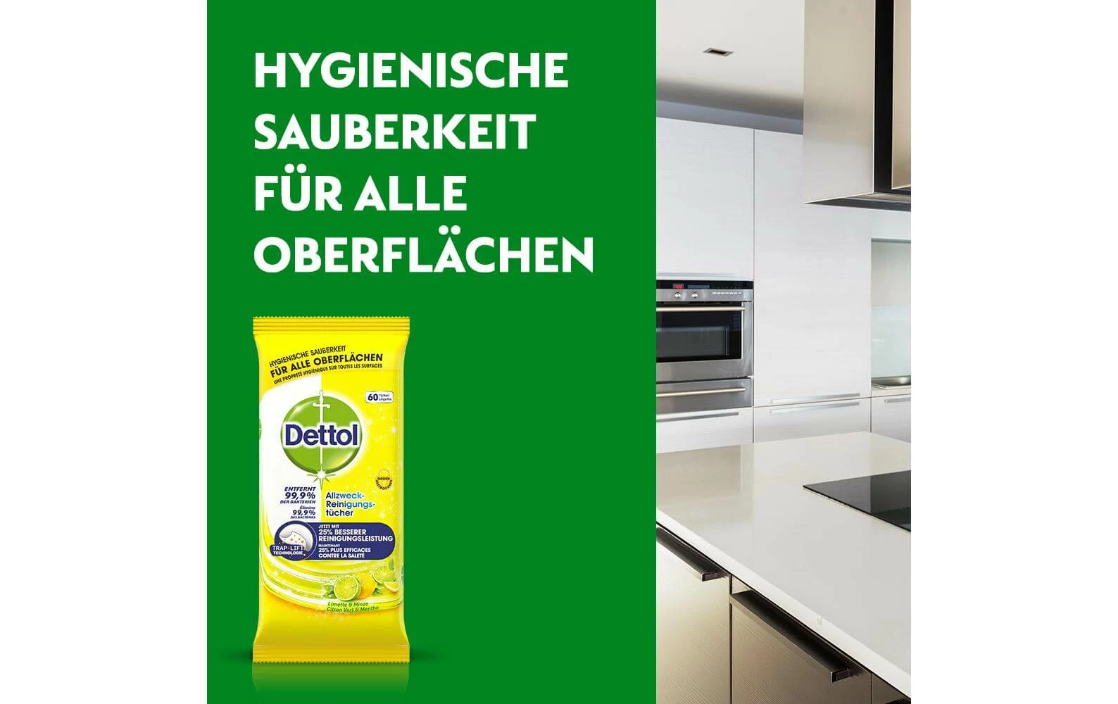 Dettol Nettoyant Tout Usage Tissus Chaux Et Menthe 60 Pièces - Détergents Universels – Image 2