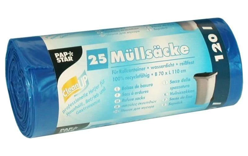 Weita Sac à Ordures Ménagères Papstar 120 L, 25 Pièce/s, Bleu Foncé - Sacs Poubelle
