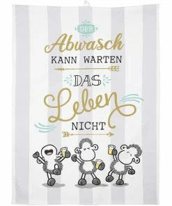 Sheepworld Torchon Pour La Vaisselle Der Abwasch Kann Warten Gris Clair/Blanc - Torchon Pour La Vaisselle