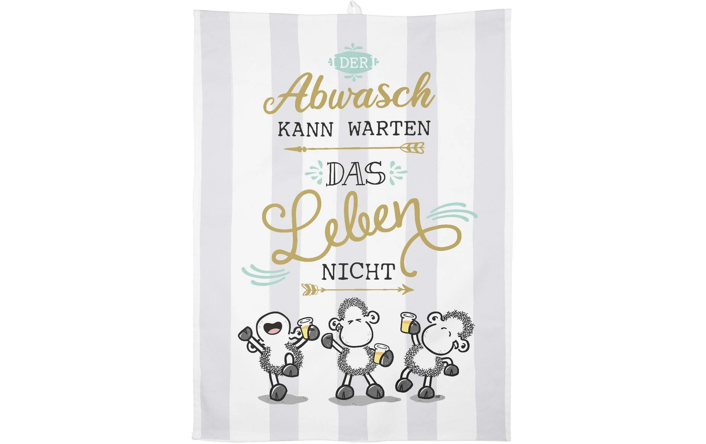 Sheepworld Torchon Pour La Vaisselle Der Abwasch Kann Warten Gris Clair/Blanc - Torchon Pour La Vaisselle